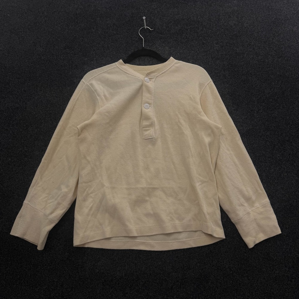 Vintage Military Cold Weather Henley Shirt Cotton Wool Cream Mens Medium